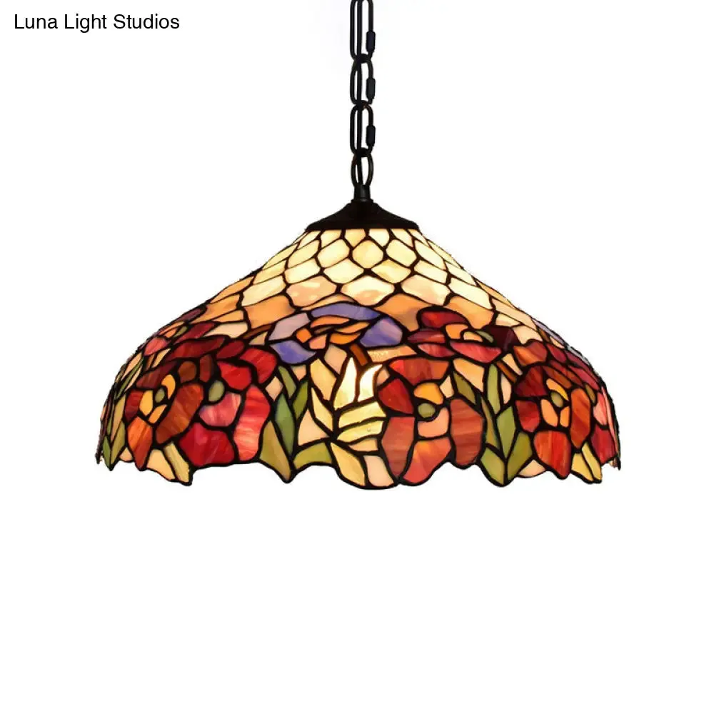 1-Bulb Tiffany-Style Wide Flare Pendant Light - Black Stained Art Glass - Hanging Ceiling Lighting