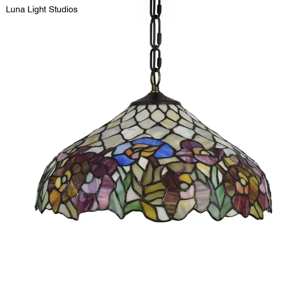 1-Bulb Tiffany-Style Wide Flare Pendant Light - Black Stained Art Glass - Hanging Ceiling Lighting