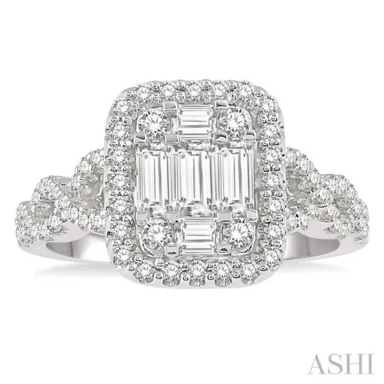 1 Ctw Baguette & Round Cut Fusion Diamond Ring in 14K White Gold