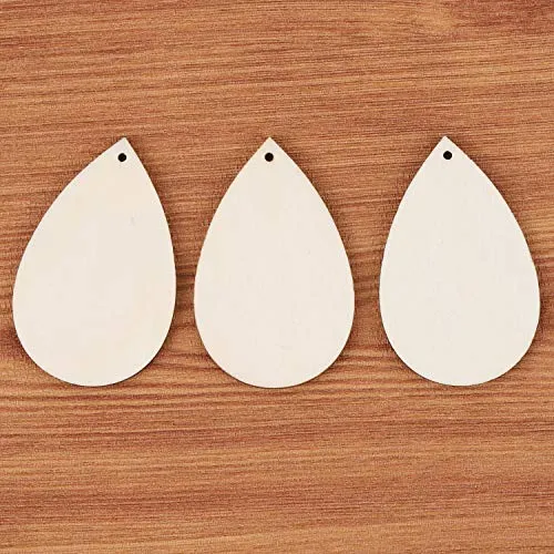 100 Pieces Unfinished Blank Wood Teardrop Earring Pendant for Christmas Tree Decoration, Jewelry Supplies and DIY Making, 1.4 x 2.2 inch