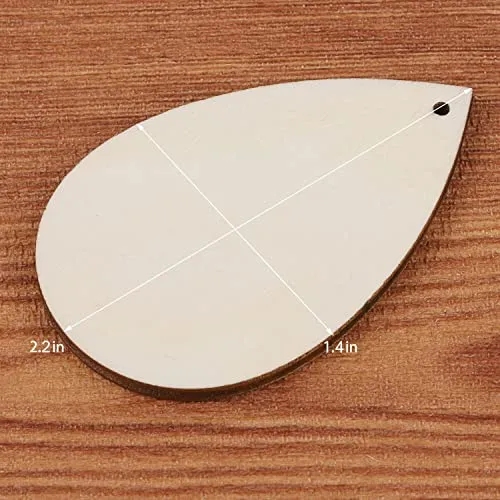 100 Pieces Unfinished Blank Wood Teardrop Earring Pendant for Christmas Tree Decoration, Jewelry Supplies and DIY Making, 1.4 x 2.2 inch