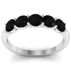 1.00cttw Shared Prong Black Diamond 5 Stone Wedding Ring