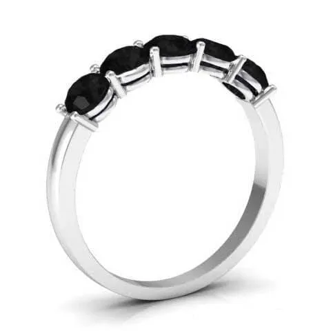 1.00cttw Shared Prong Black Diamond 5 Stone Wedding Ring