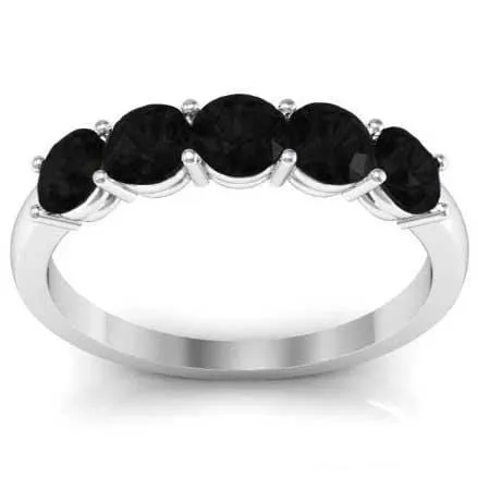 1.00cttw Shared Prong Black Diamond 5 Stone Wedding Ring