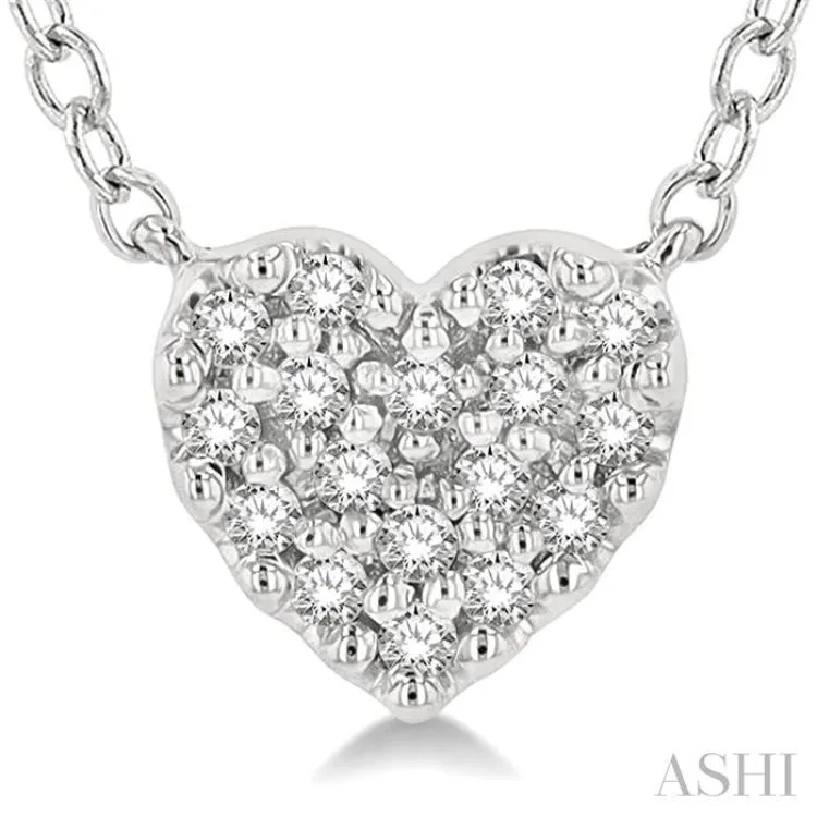 1/10 ctw Heart Charm Round Cut Diamond Petite Fashion Pendant With Chain in 10K White Gold