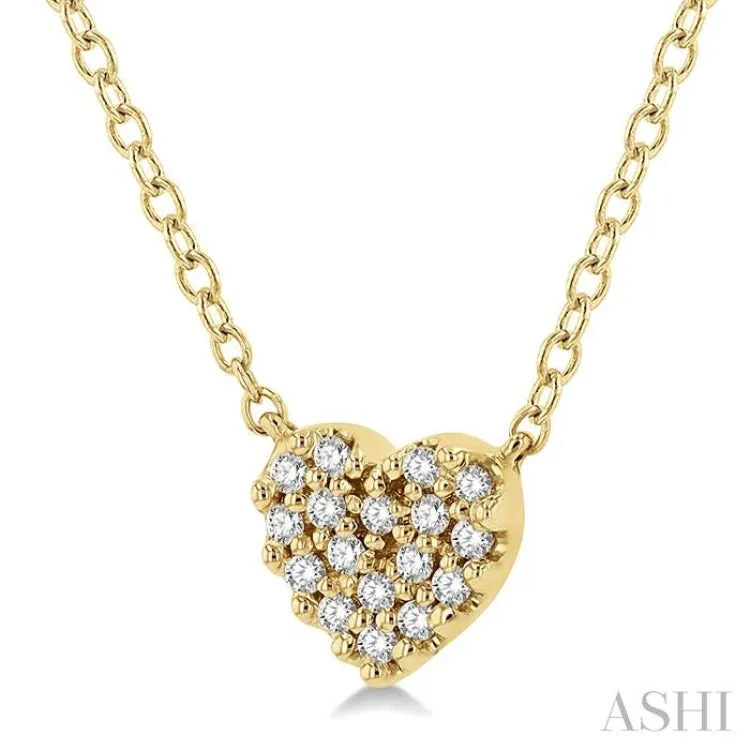 1/10 ctw Heart Charm Round Cut Diamond Petite Fashion Pendant With Chain in 10K Yellow Gold