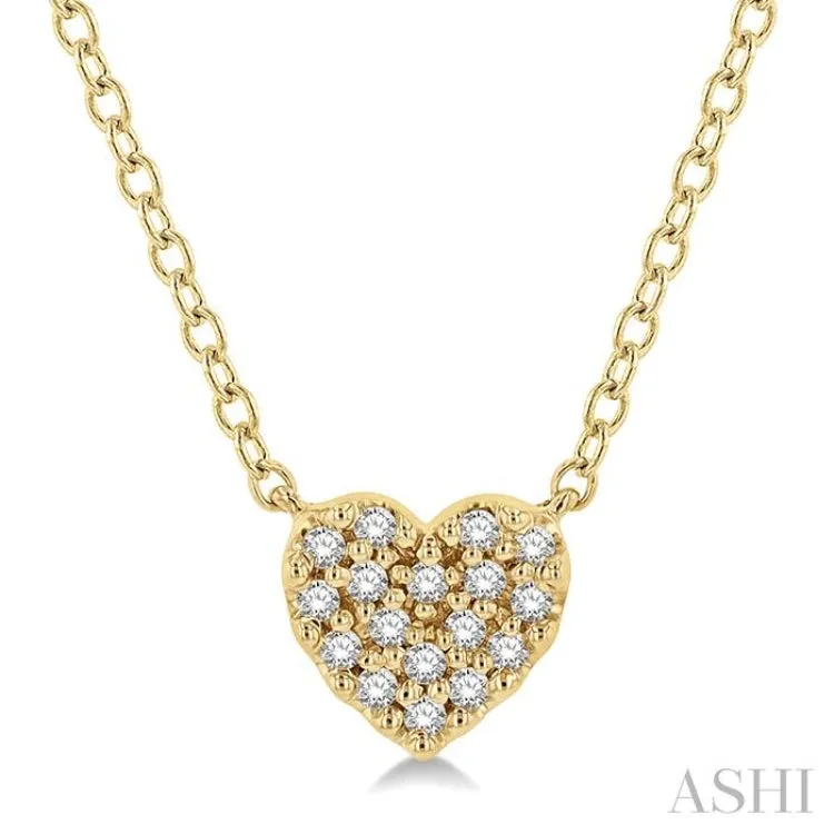 1/10 ctw Heart Charm Round Cut Diamond Petite Fashion Pendant With Chain in 10K Yellow Gold