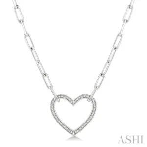 1/10 Ctw Round Cut Diamond Heart Pendant With Paper Clip Chain in Sterling Silver