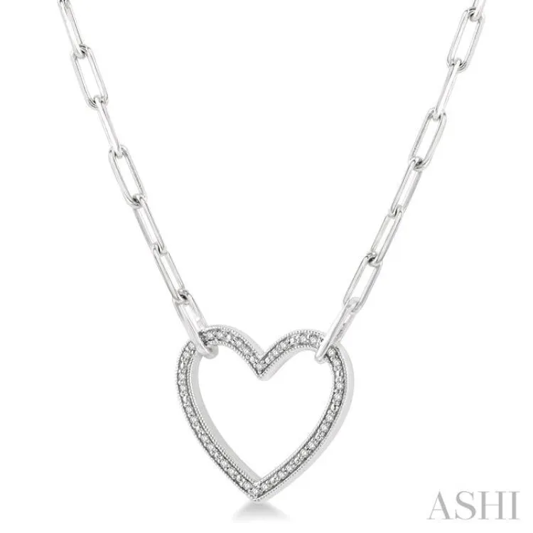 1/10 Ctw Round Cut Diamond Heart Pendant With Paper Clip Chain in Sterling Silver