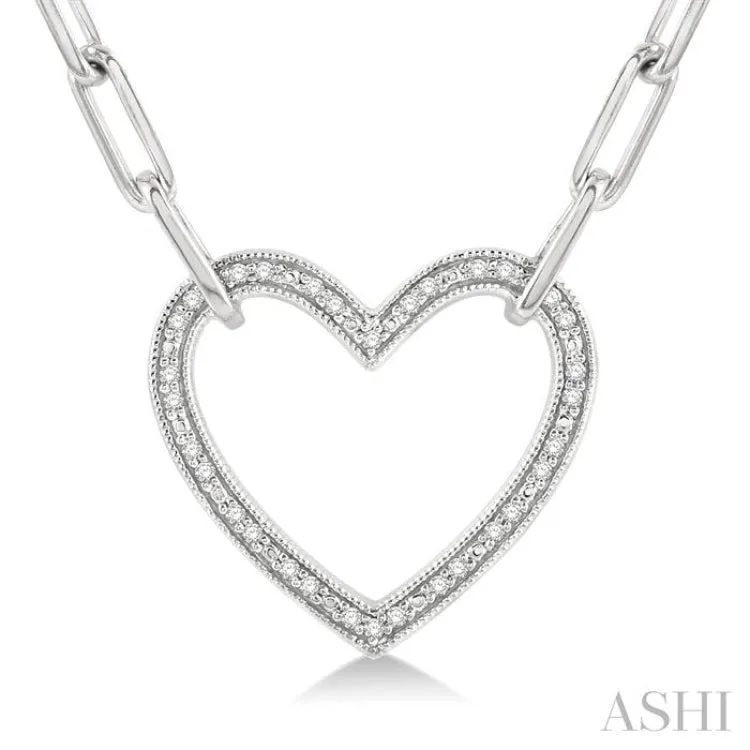 1/10 Ctw Round Cut Diamond Heart Pendant With Paper Clip Chain in Sterling Silver