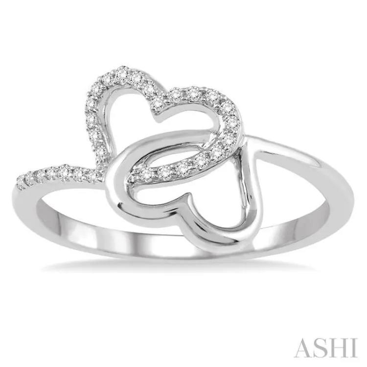 1/10 Ctw Round Cut Diamond Twins Heart Shape Ring in 14K White Gold