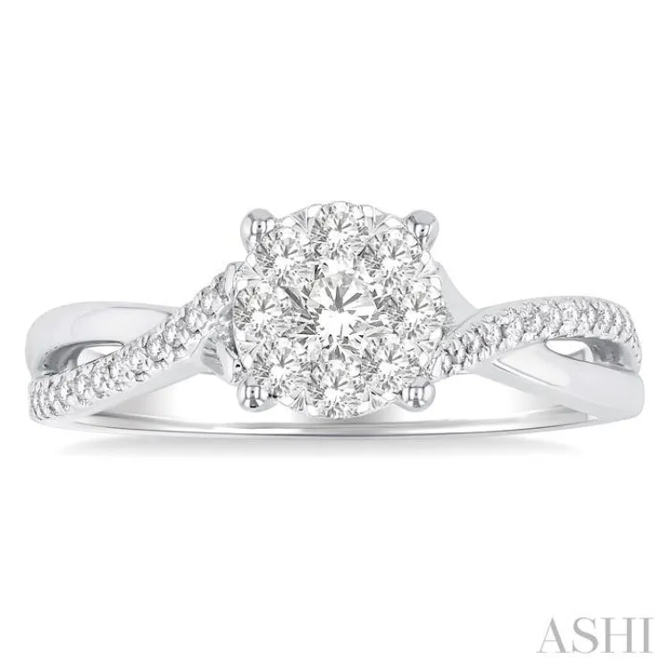 1/2 ctw Round Shape Lovebright Split Entwined Shank Round Cut Diamond Engagement Ring in 14K White Gold