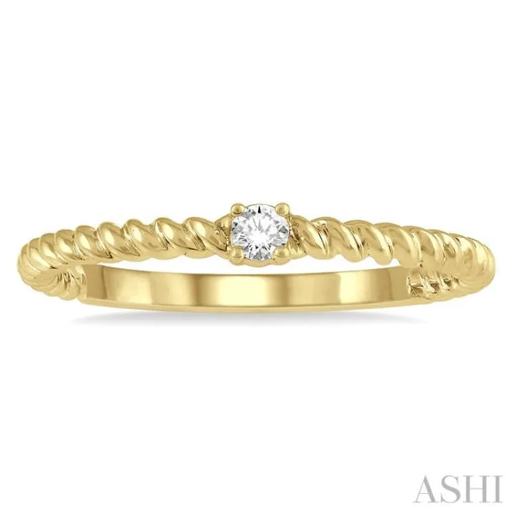 1/20 ctw Rope Shank Round Cut Diamond Petite Promise Ring in 10K Yellow Gold