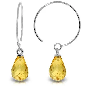 1.35 Carat 14K Solid White Gold Circle Wire Earrings Citrine