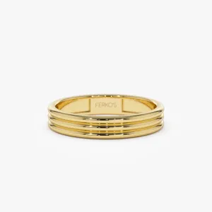 14k 3.5MM Multi Lined Gold Wedding Ring