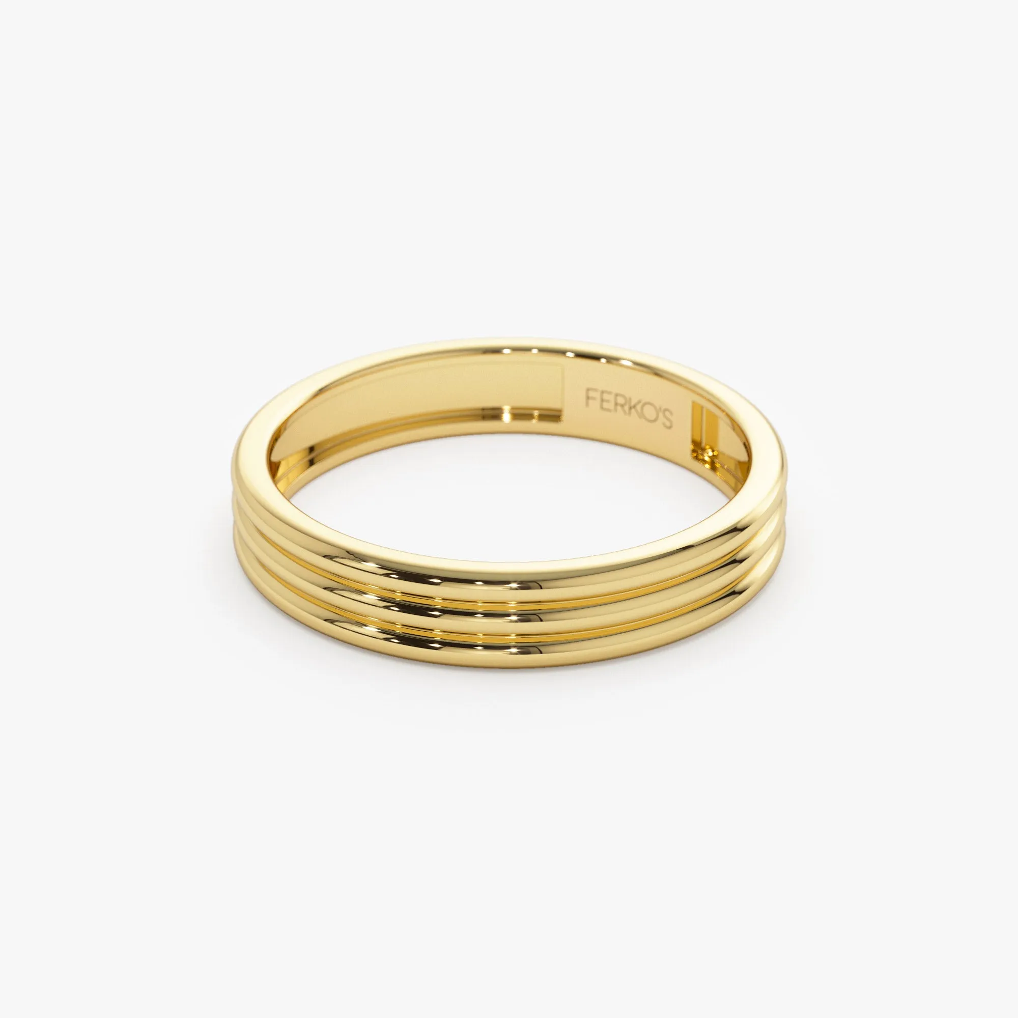 14k 3.5MM Multi Lined Gold Wedding Ring