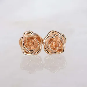 14K GOLD ROSE STUDS 7m FLORAL EARRINGS BOTANICAL FLOWER MINIMALIST VINTAGE STYLE