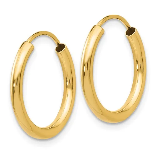 14k Polished Round Endless 2mm wide 14mm Hoop Earrings