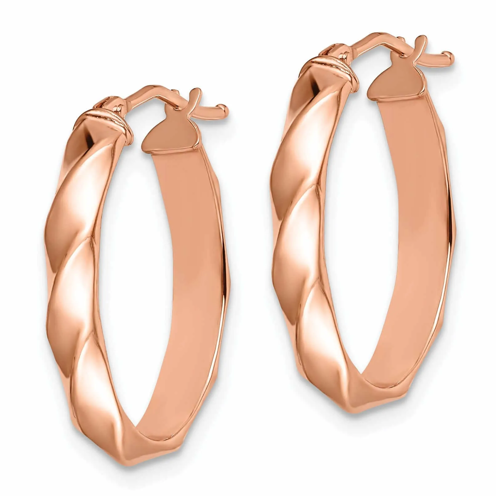 14k Rose Gold Twisted Oval Hoop Earrings