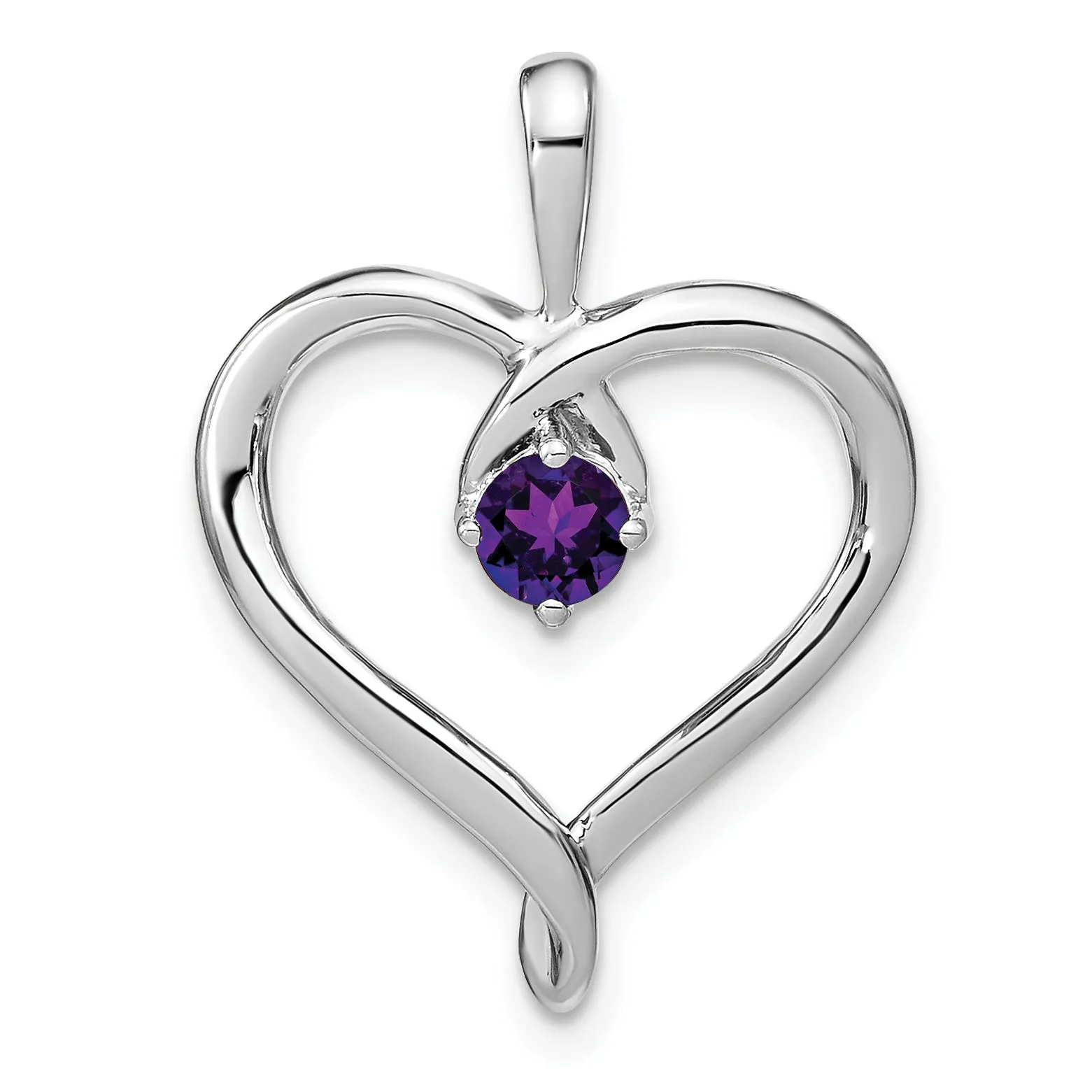 14k White Gold Amethyst Heart Pendant