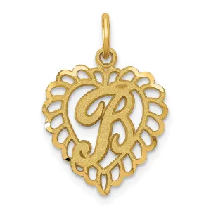 14k Yellow Gold Heart Shape Script Design Letter B Charm Pendant