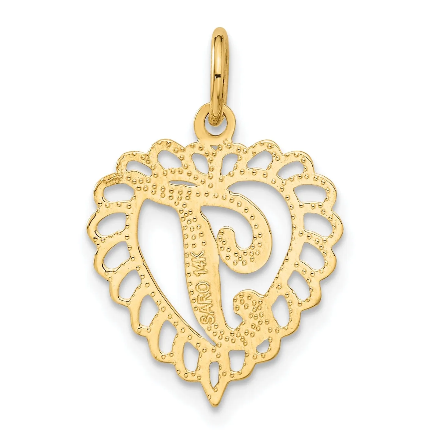 14k Yellow Gold Heart Shape Script Design Letter T Charm Pendant