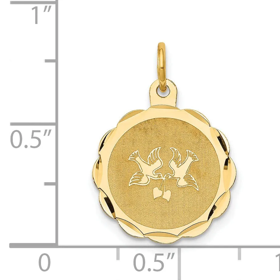 14k Yellow Gold Love Birds Disc Charm Pendant