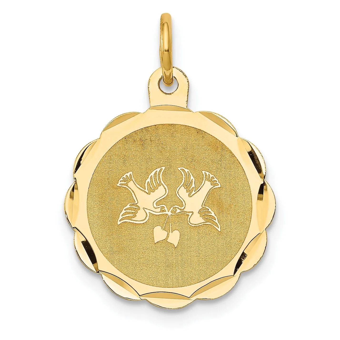 14k Yellow Gold Love Birds Disc Charm Pendant