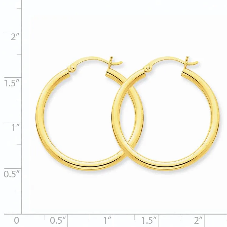 14k Yellow Gold Polished 2.5MM Round Hoop Earrings