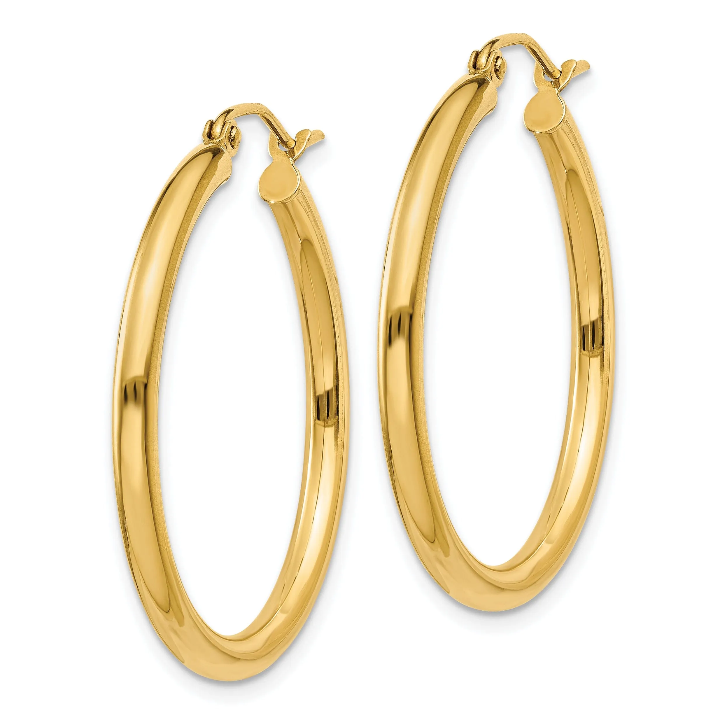 14k Yellow Gold Polished 2.5MM Round Hoop Earrings