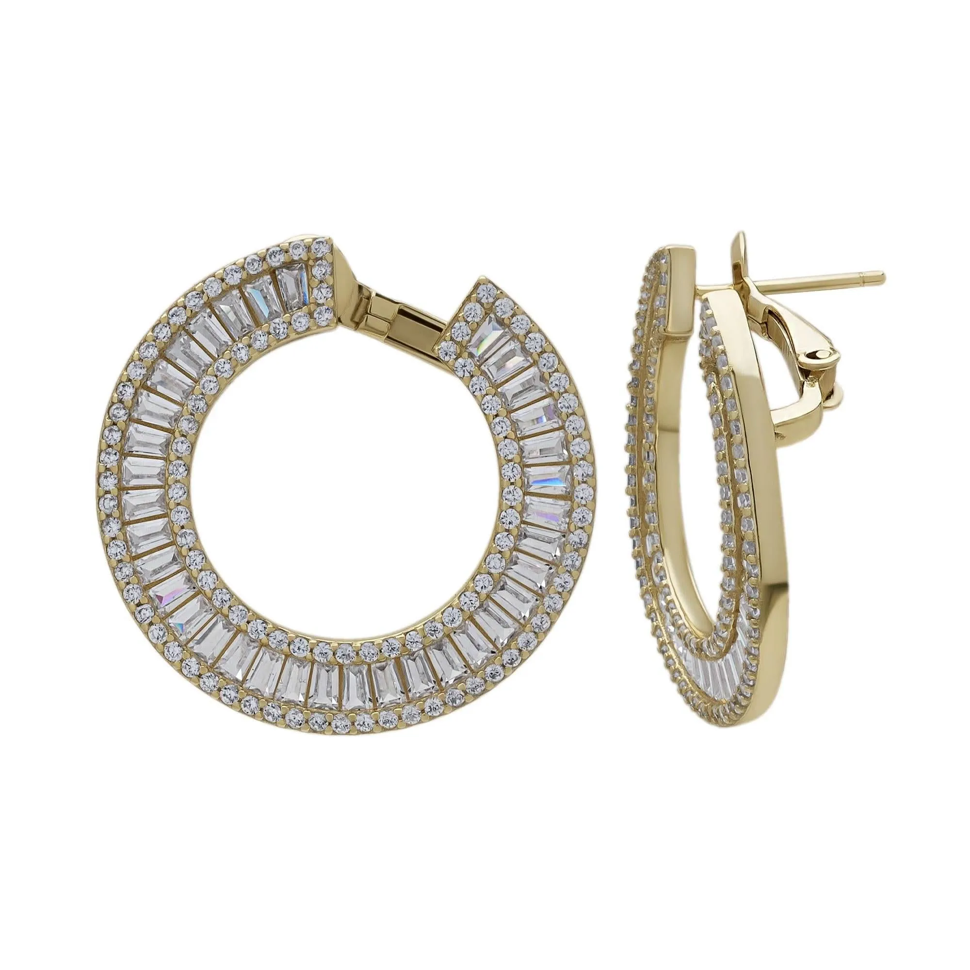 14K/SS Cubic Zirconia Baguette Circle Earrings