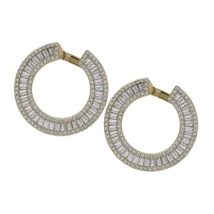 14K/SS Cubic Zirconia Baguette Circle Earrings