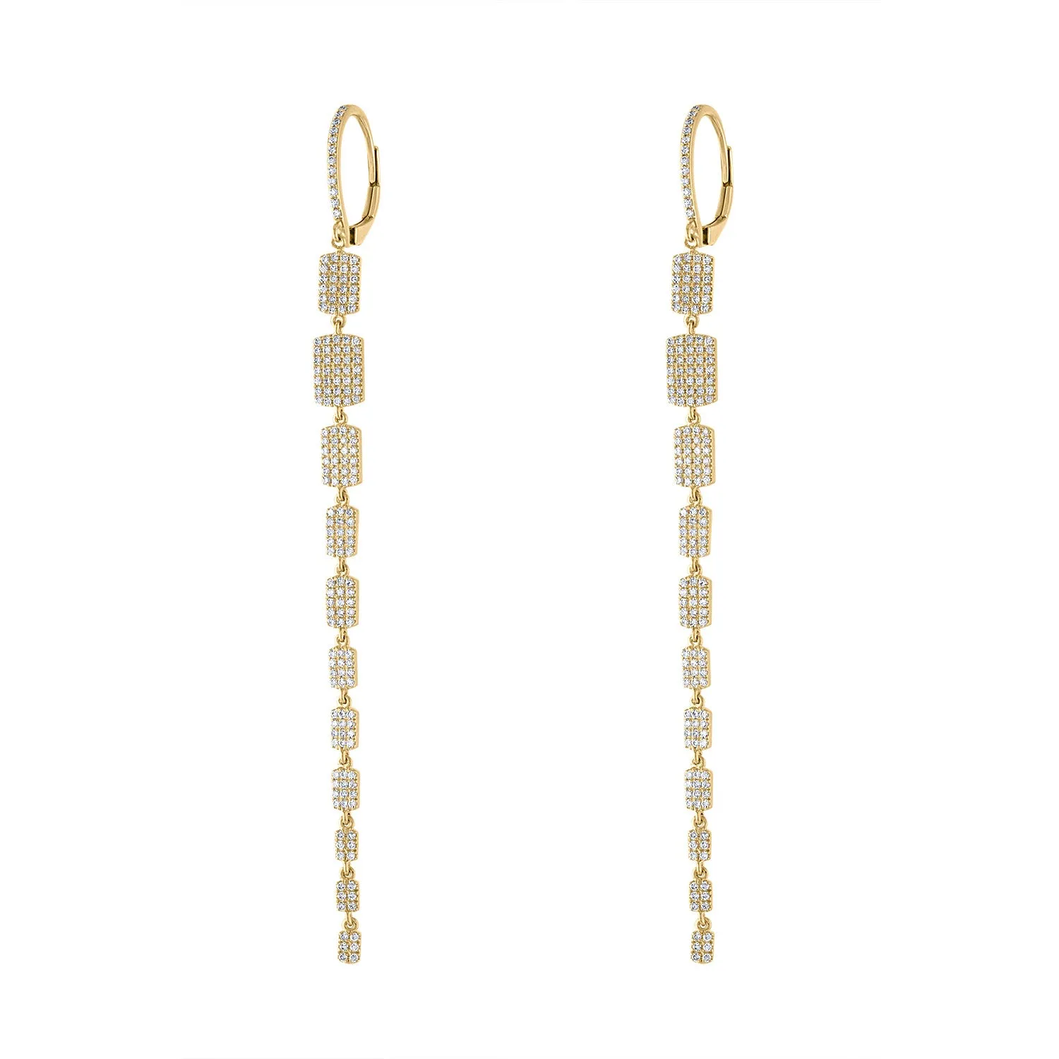 14KT GOLD PAVE DIAMOND LONG RECTANGULAR EARRING