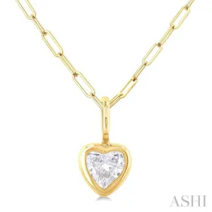 1/5 ctw Heart Shape Bezel Set Diamond Fashion Pendant With Paper Clip Chain in 14K Yellow Gold