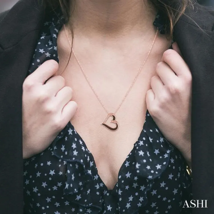 1/5 Ctw Round Cut White and Champagne Brown Diamond Heart Pendant in 10K Rose Gold with Chain