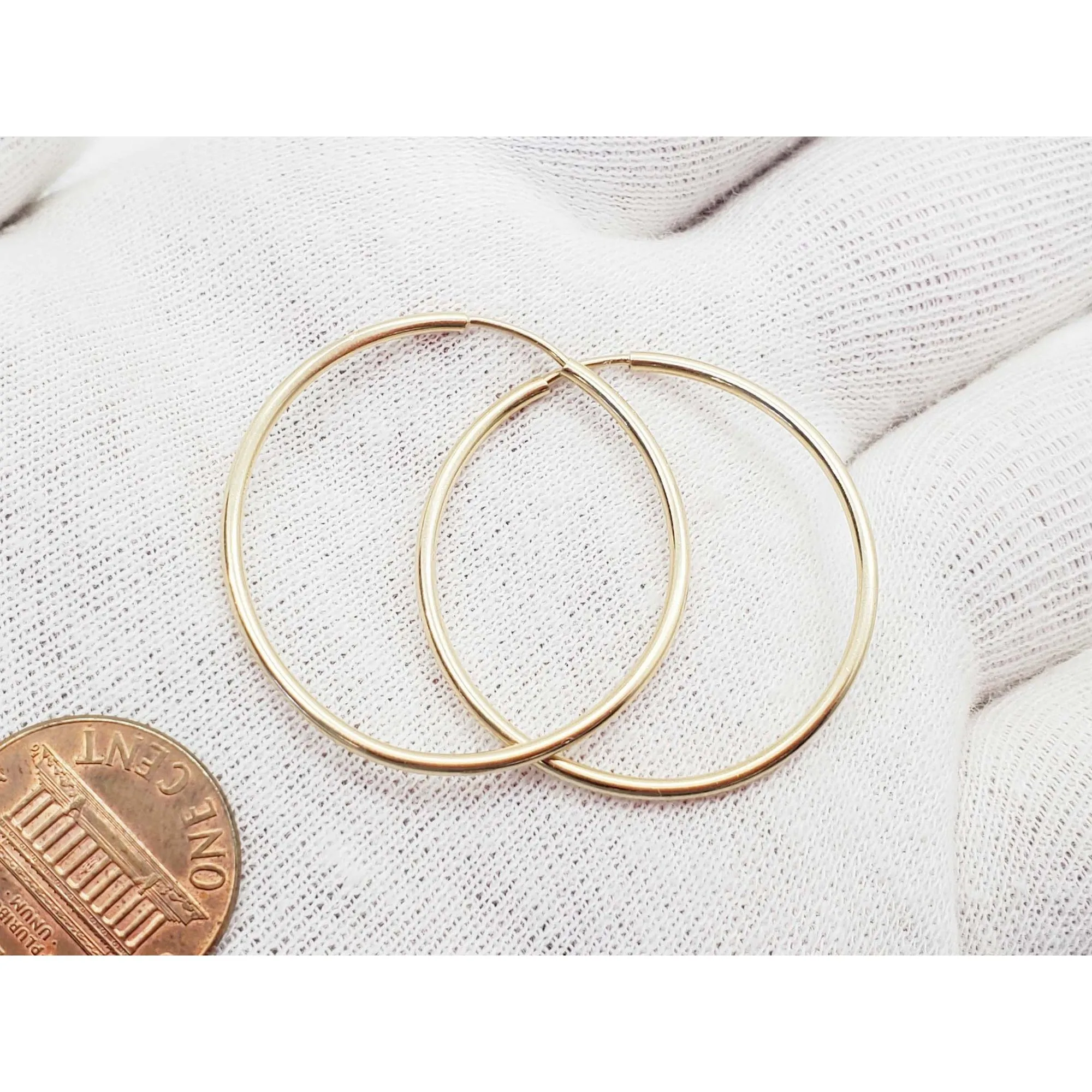 1.5mm Wide Hoop Earrings 14k Gold 32mm Diameter