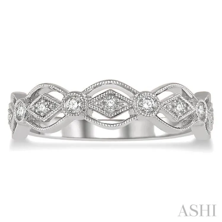 1/8 Ctw Encased Diamond & Circular Shape Mount Round Cut Diamond Fashion Band in 14K White Gold