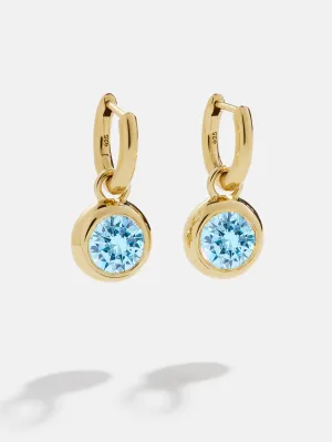 18K Gold Birthstone Drop Earrings - Aquamarine