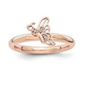 18k Rose Gold Plated Sterling SilverButterfly With Diamond Ring