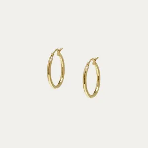 18k Yellow Round Hoop Earrings, Pair