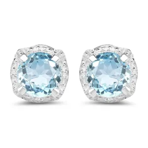 1.90 Carat Genuine Blue Topaz .925 Sterling Silver Earrings