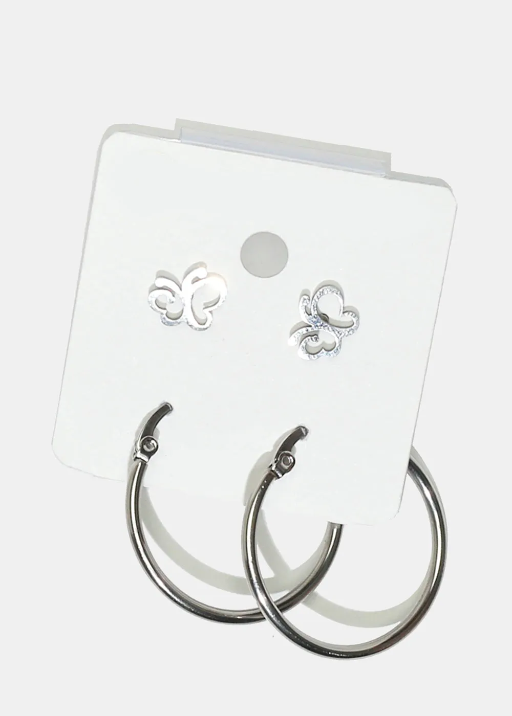 2 Pair Butterfly Stud & Hoop Earrings