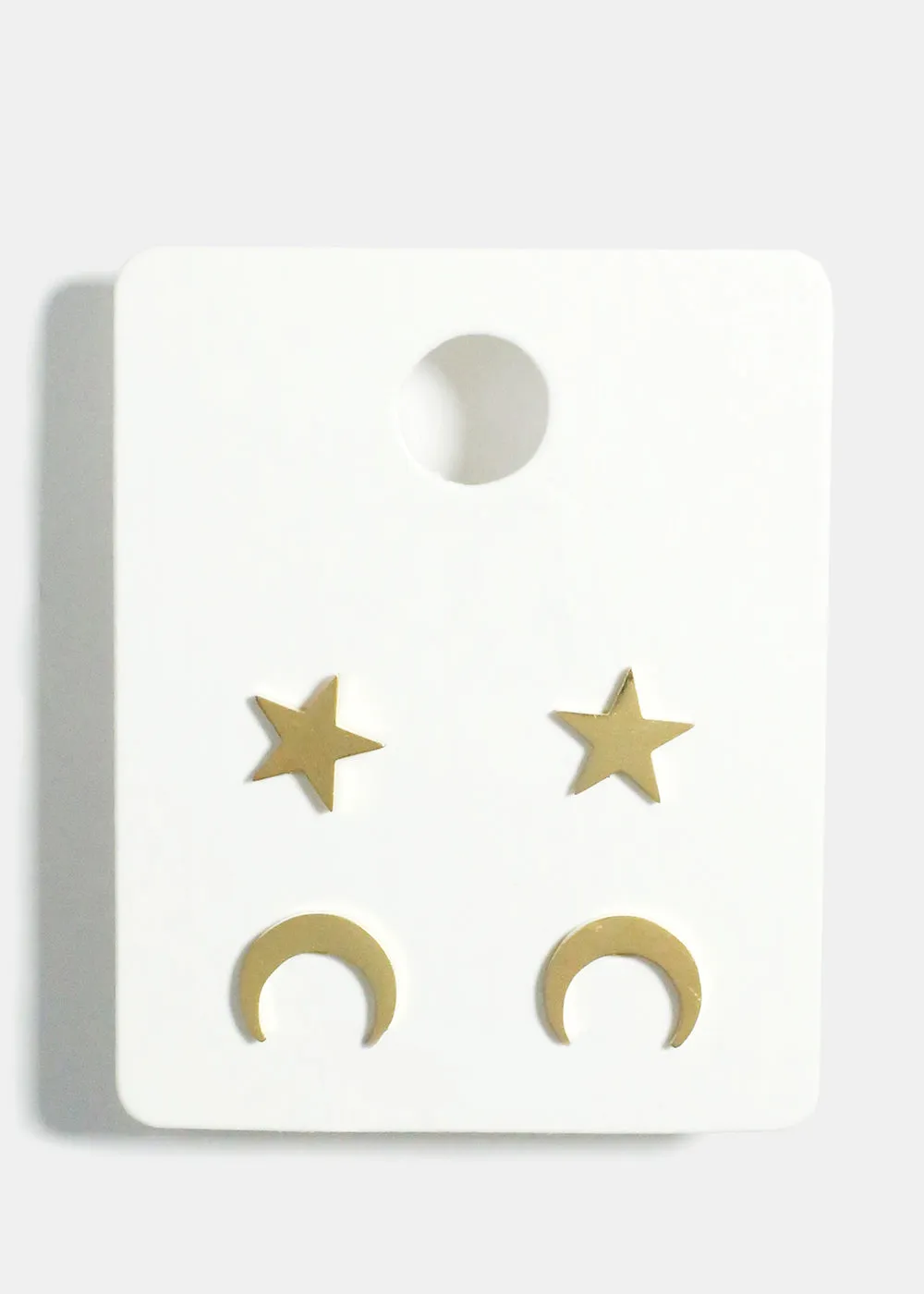 2-Pair Star & Moon Stud Earrings