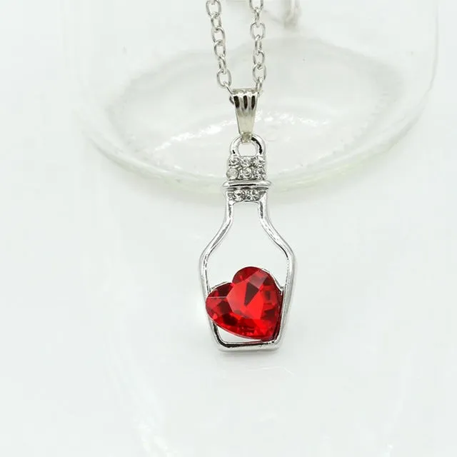 2017 New Silver color Jewelry Bottle Heart Shape Cubic Zircon Statement Necklace&Pendants Crystal Collares for Women Gift