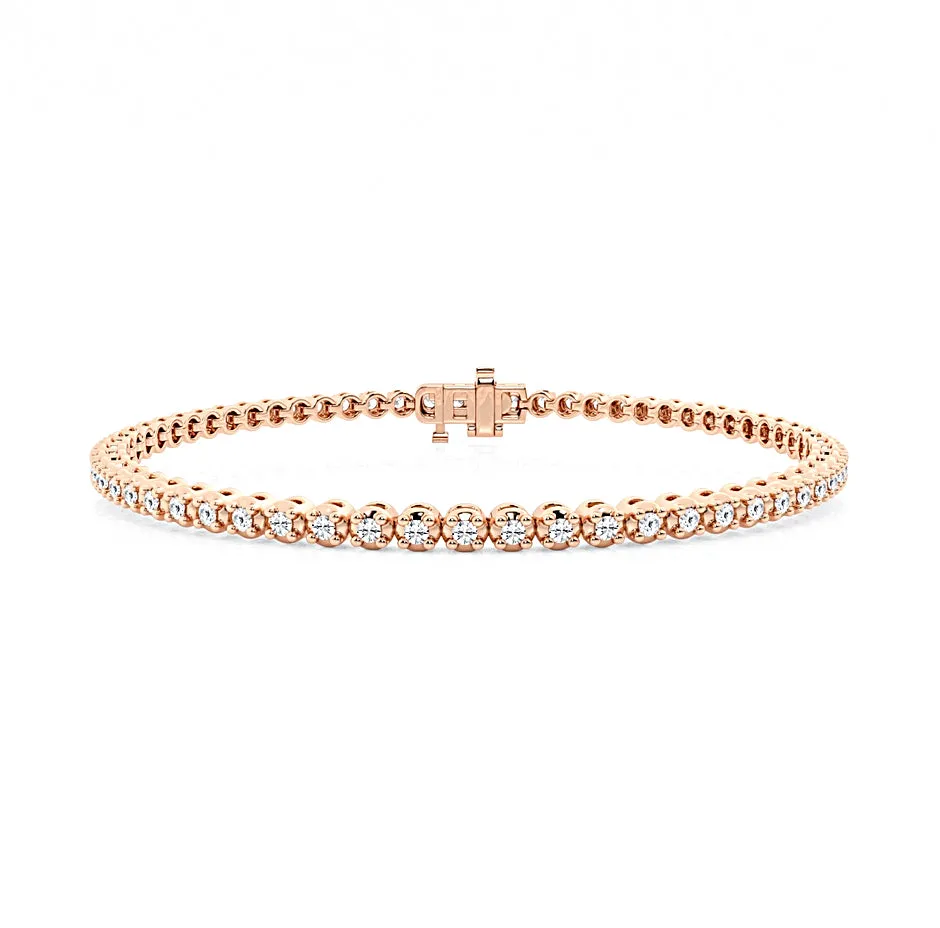 3.00 Carat tw Beautiful Rose Gold Round Brilliant Cut Shiny Diamond Ladies Tennis Bracelet.Secure Double Clasp.