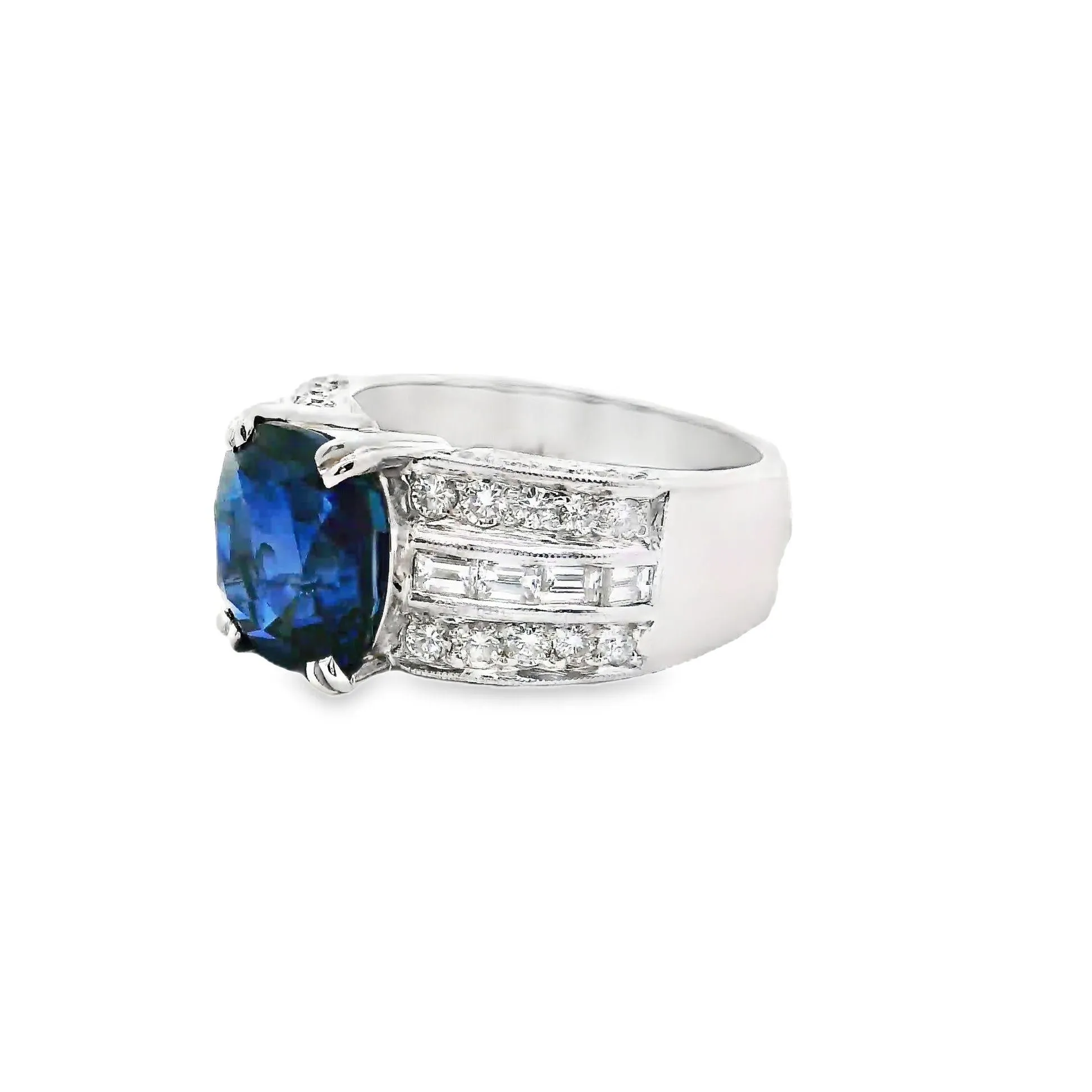 5.00 Carat Blue Sapphire Diamond Platinum Ring, GIA Certified