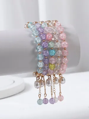 5pcs Colorful Beads Faux Pearl Charm Beaded Bracelet Women Bracelet Stackable