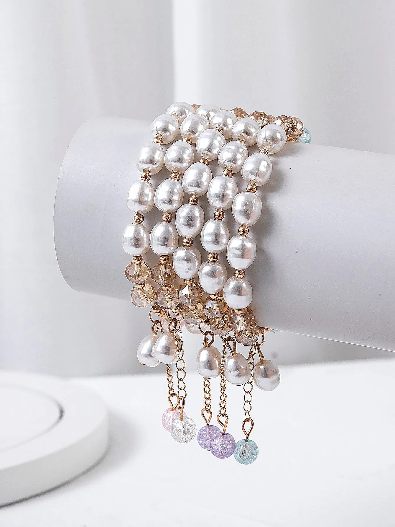 5pcs Colorful Beads Faux Pearl Charm Beaded Bracelet Women Bracelet Stackable