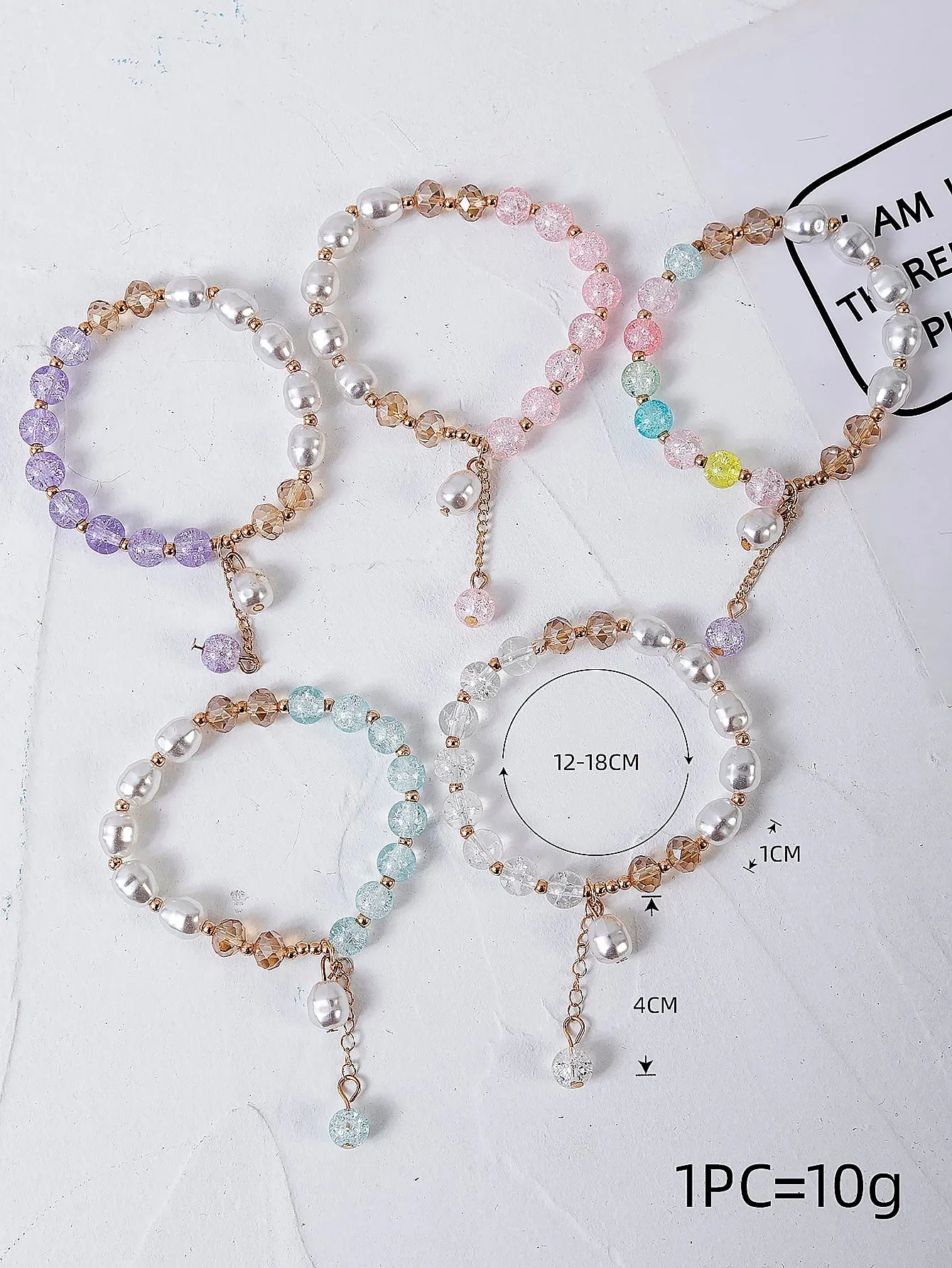 5pcs Colorful Beads Faux Pearl Charm Beaded Bracelet Women Bracelet Stackable