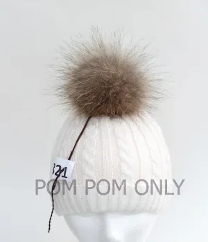 7" Raccoon Pom Pom! Large Pom Pom Hat Raccoon Pompom Natural Fur Pompom Large Pom Poms Fur Ball Detachable Pom Pom Hat Beanie Children Women